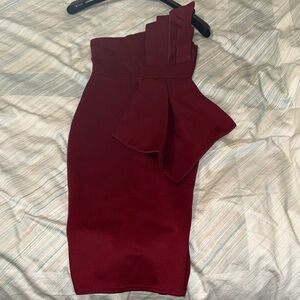 Boohoo One-Shoulder Burgundy Dress